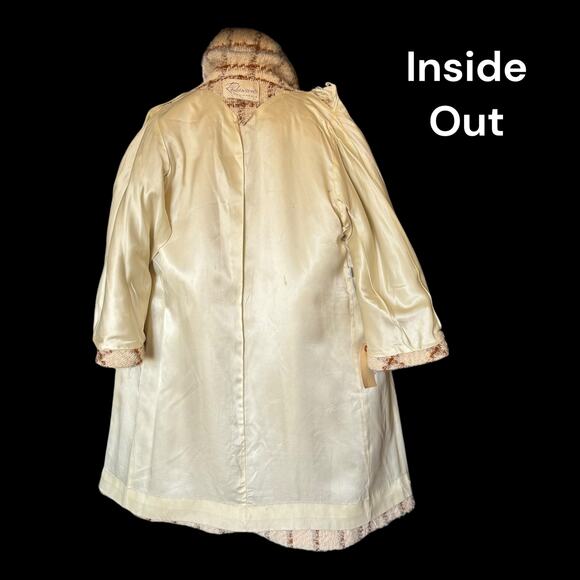 Vintage 1960s Robinson’s Department Cream Mohair Wool Belted Coat Plaid Mod - Picture 10 of 16